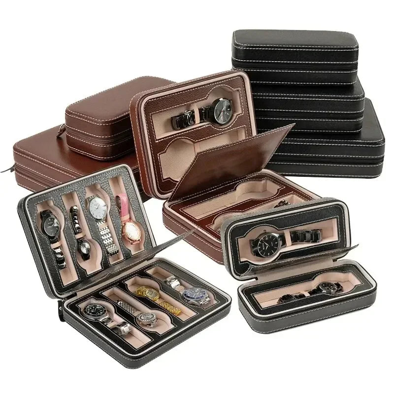 Portable PU Leather Travel Watch Box – Dustproof Zipper Case Travel Watch Case Qme