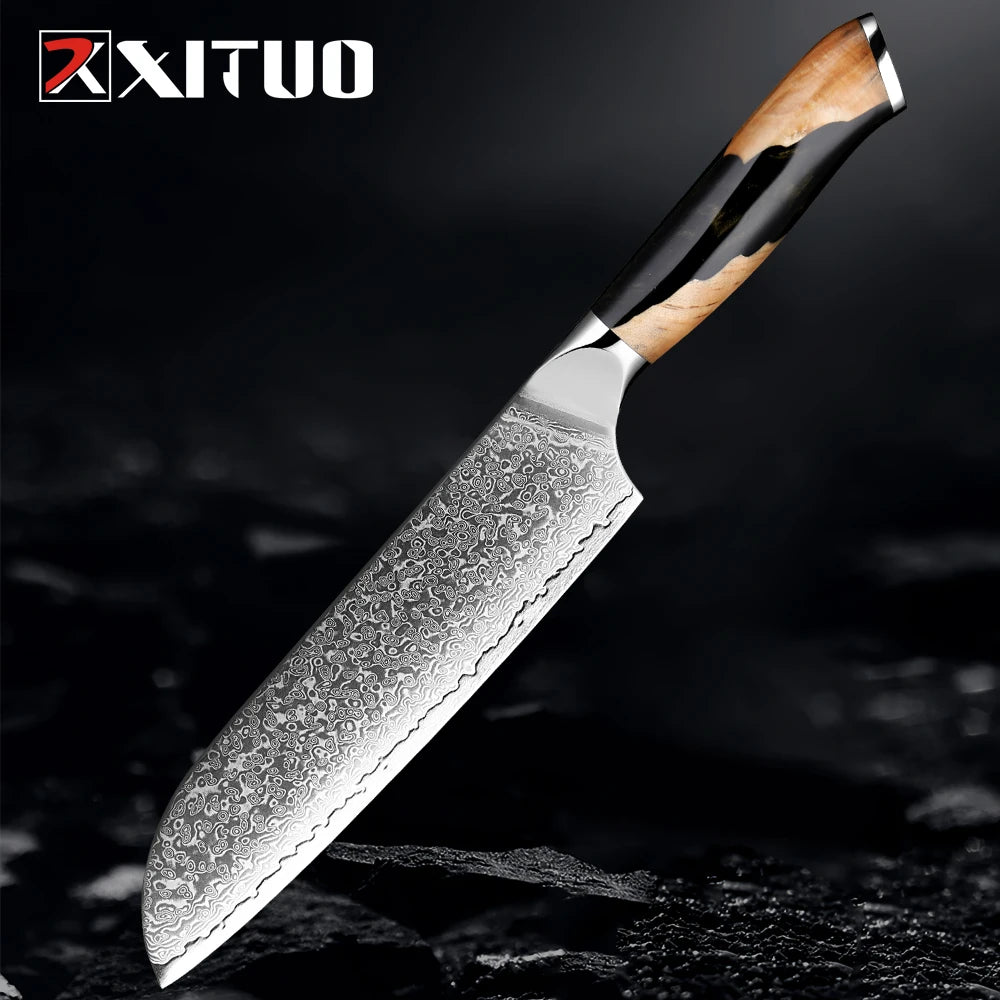 Xituo 7" Damascus Santoku Knife – VG10 67-Layer Steel Damascus Santoku Knife Qst