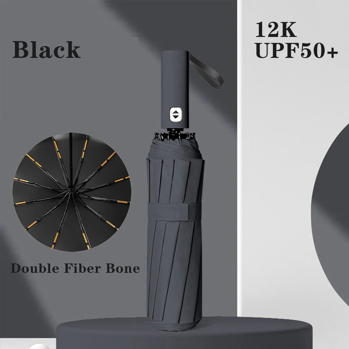 Compact Travel Umbrella – Auto, Wind Resistant & Foldable Travel Umbrella Qst black 12K Iron
