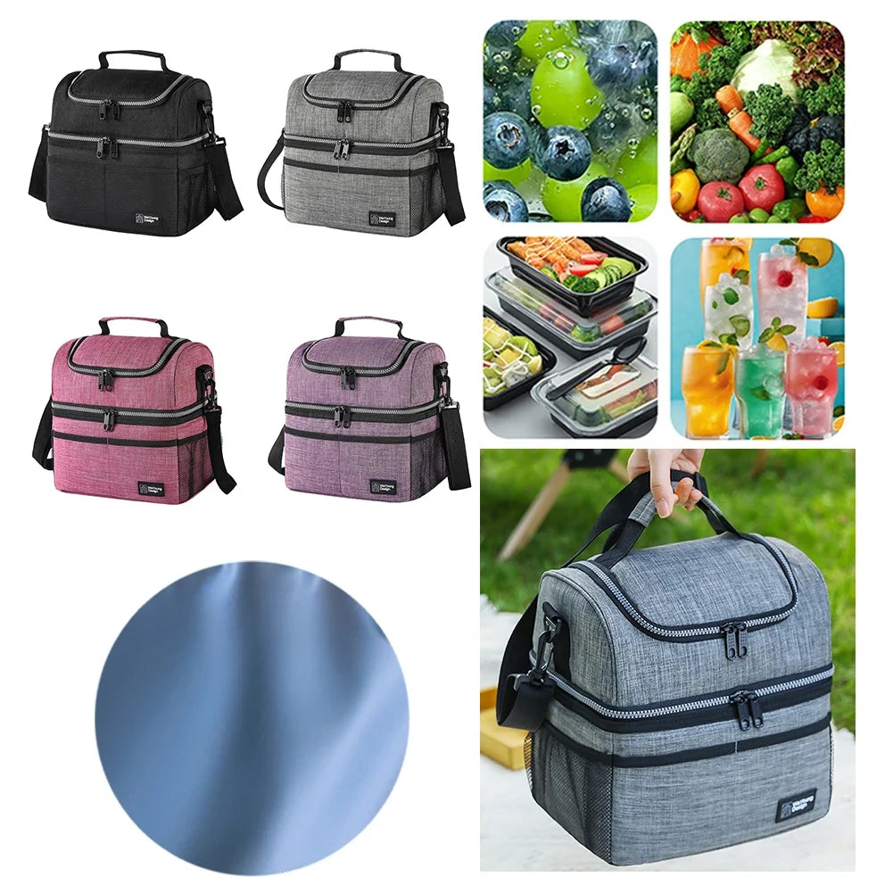 Double Deck Insulated Lunch Bag | Thermal Picnic Bag for Work Insulated Lunch Bag Qme