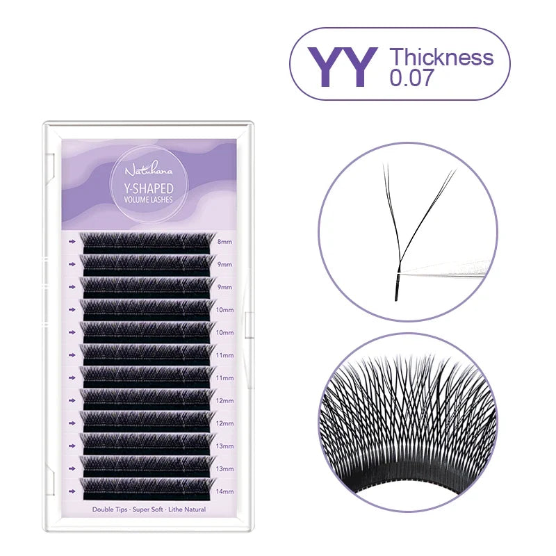 NATUHANA Y-Shaped Split Tip Eyelash Extensions – Volume Fans Eyelash Extensions Qme YY C MIX9-15