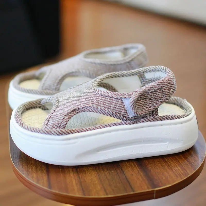 Women's Linen Slingback Sandals – Breathable Non-Slip Summer Women's Sandals Qst Coffee 42-43