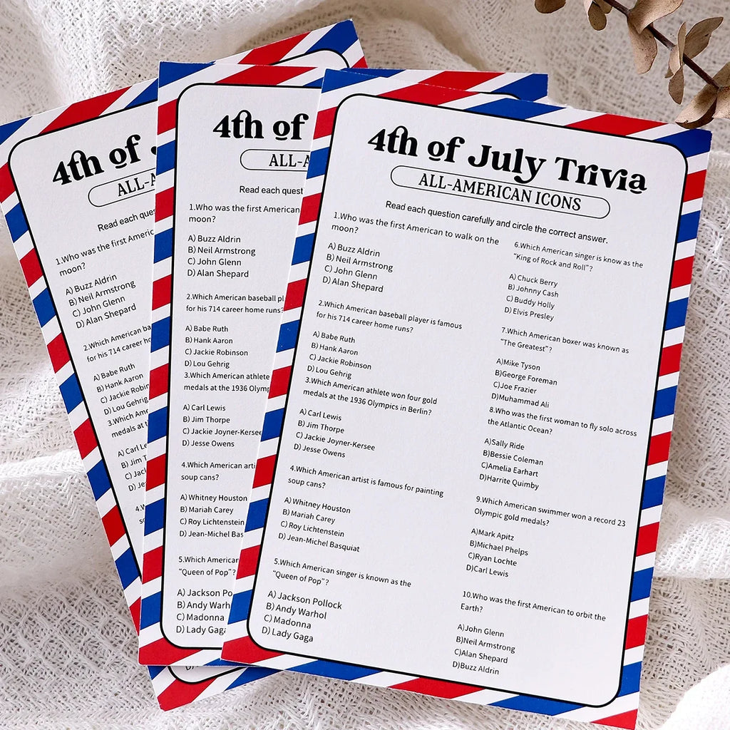 5-Pack Red & Blue Striped Independence Day Game Cards Party Game Cards Qme