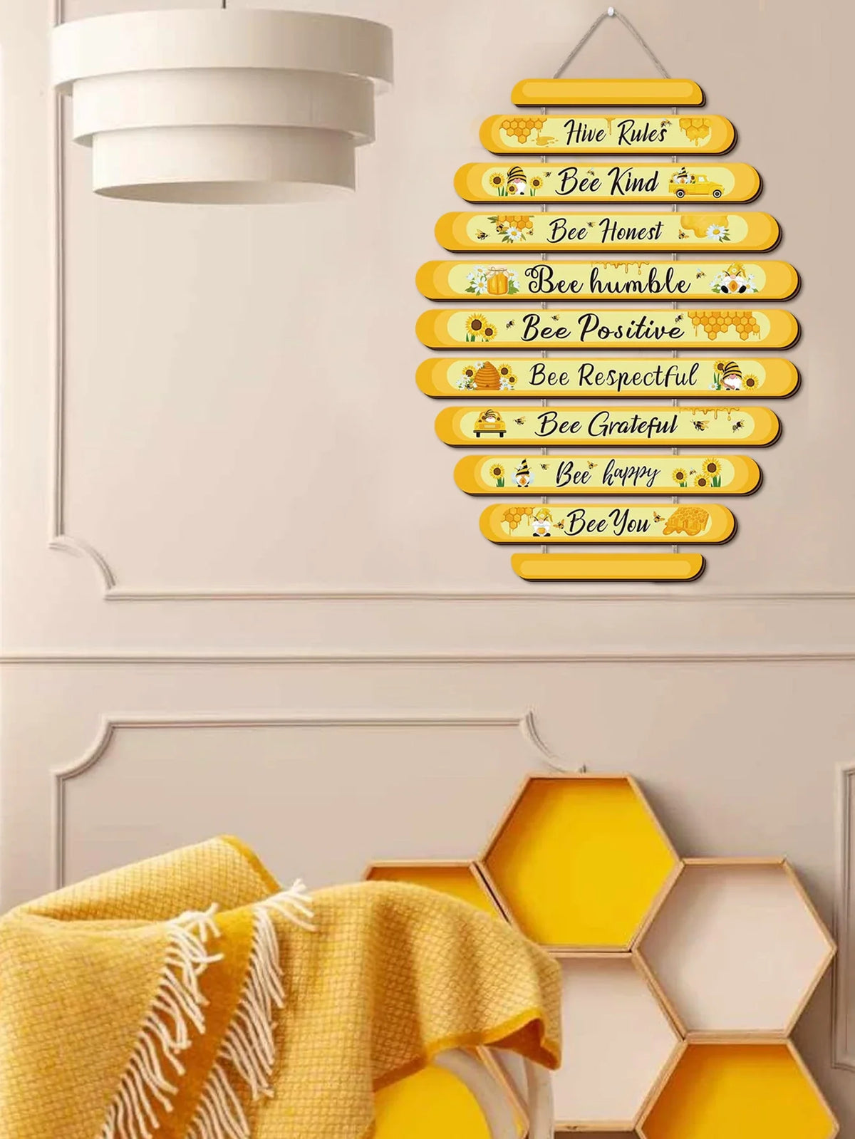 Bee Beehive Rules Wooden Wall Plaque – Bumblebee Home Decor Wooden Wall Plaque Qme L