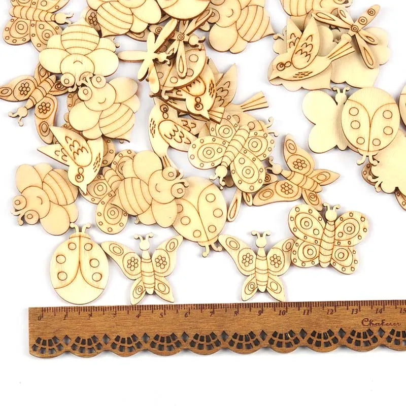 Cute Animal & Insect Wooden DIY Craft Decorations | Mixed Set Wooden Craft Decorations Qme 35mm