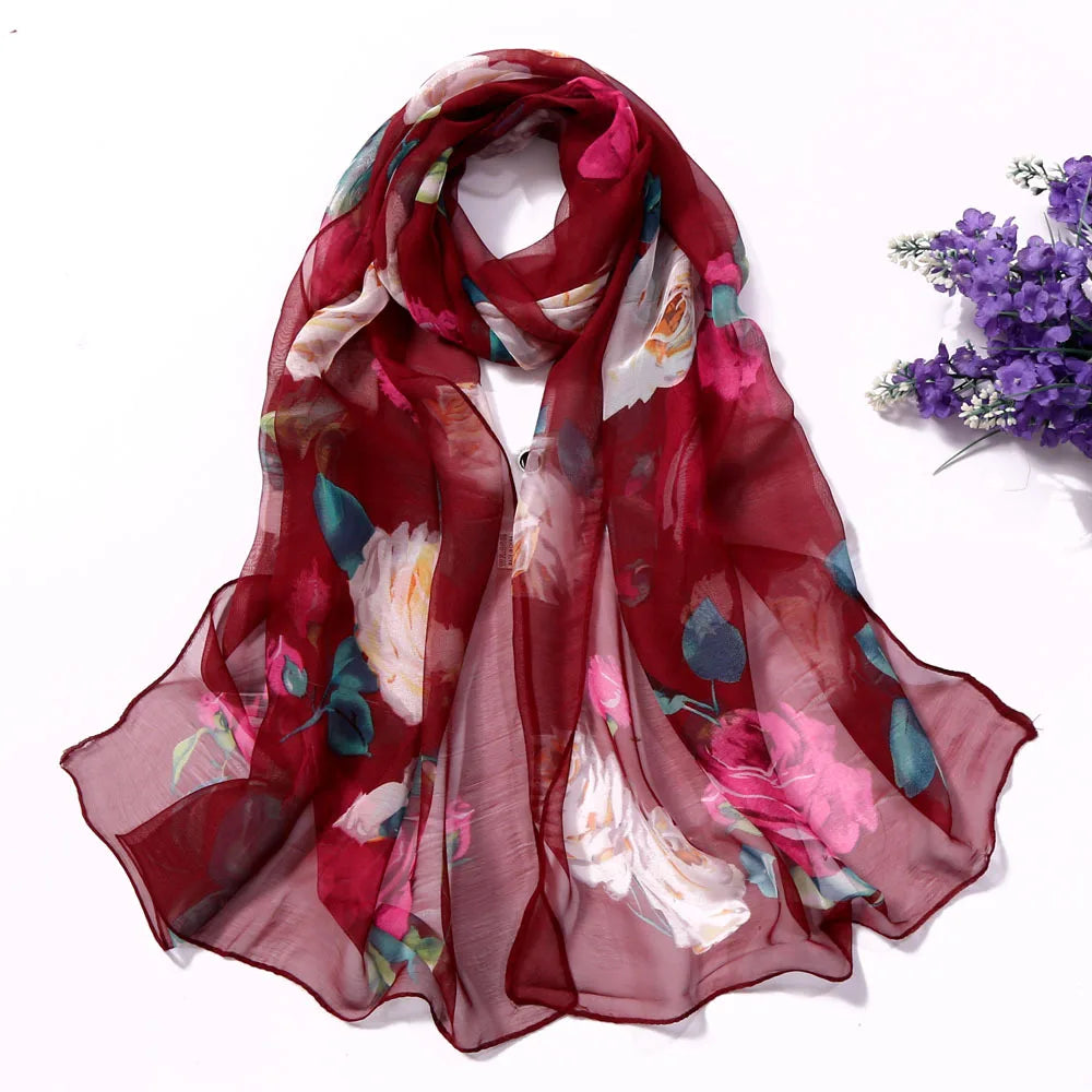 Lotus Print Chiffon Georgette Scarf – Sun-Protective Beach Wrap Chiffon Scarf Wrap Qme