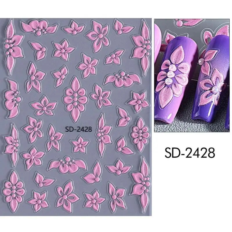 5D Embossed Flower Nail Stickers – Floral Petal Designs Nail Art Stickers Qst N2