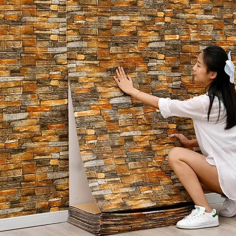 3D Faux Brick Peel & Stick Wallpaper – Waterproof 70×100cm Peel & Stick Wallpaper Qme 70CMx5M retro yellow