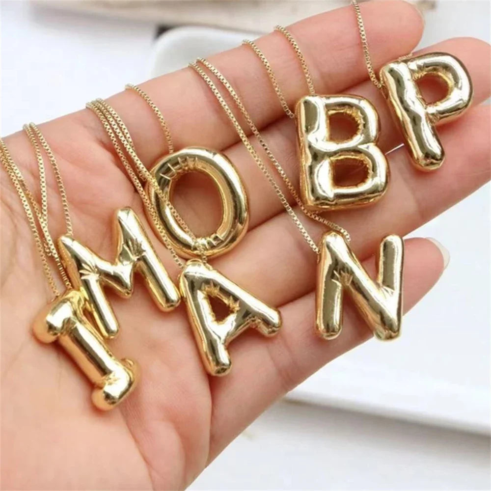 Gold Plated 3D Initial Pendant Necklace | 26 Letters Initial Pendant Necklace Qme J