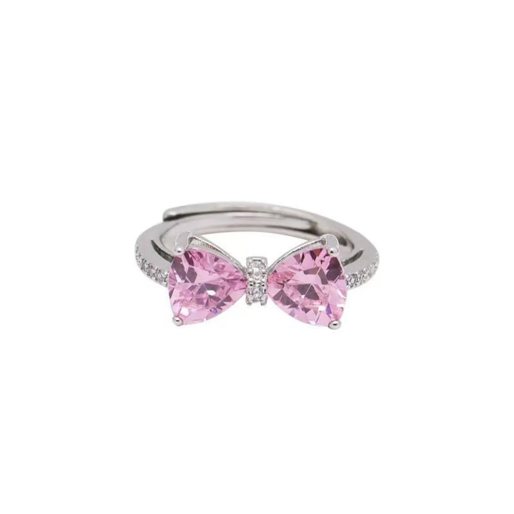 Pink Bowknot Ring – Exquisite Metal Bow Jewelry with Zircon Fashion Ring Qme