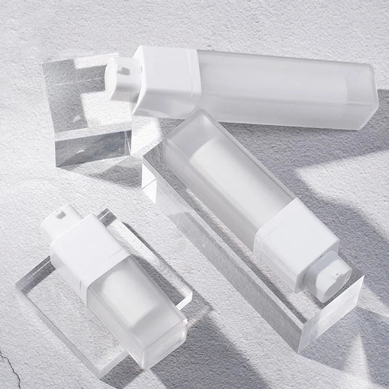 Square Vacuum Pump Bottles – Refillable Travel Dispensers 15/30/50ml Cosmetic Dispenser Bottle Qme