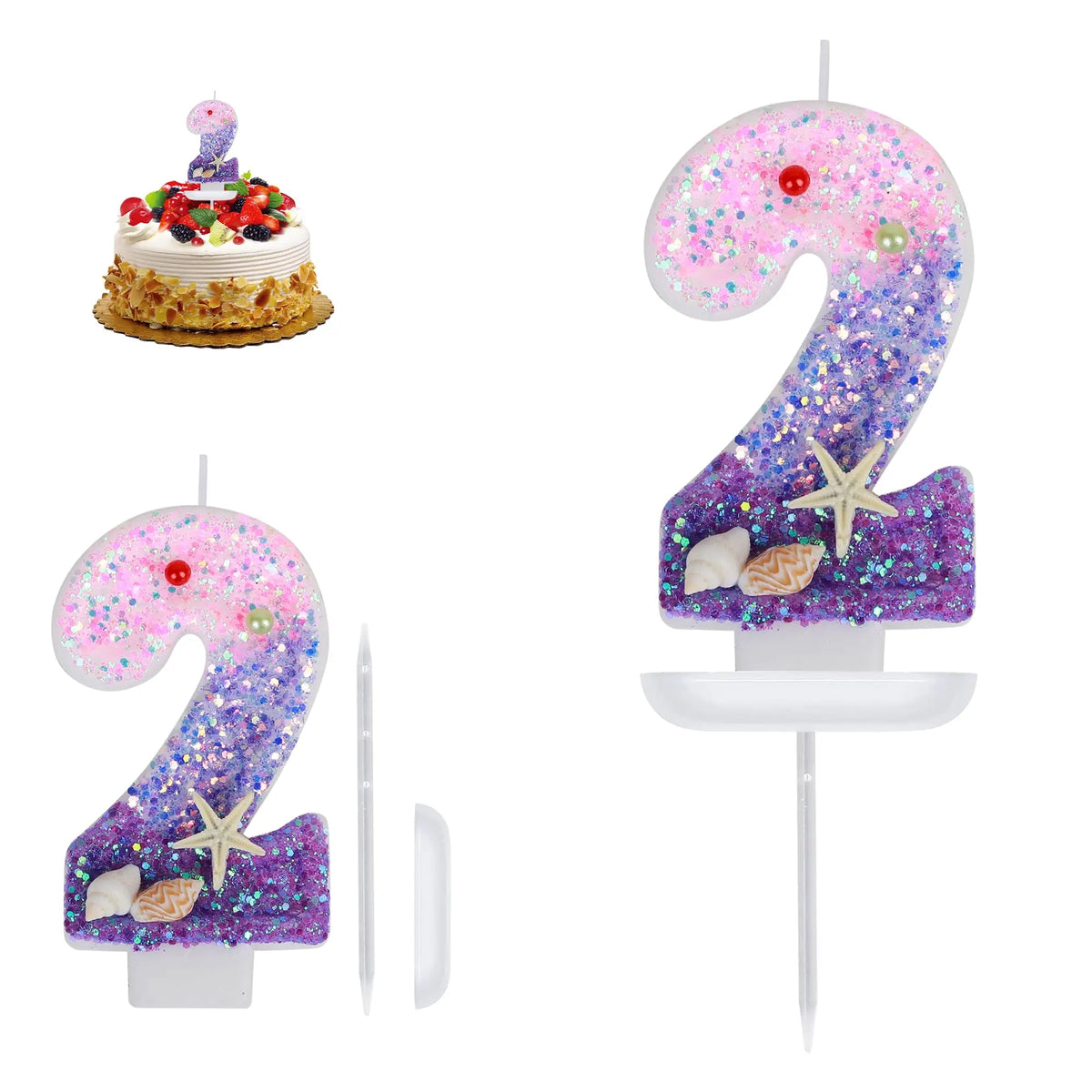 Pink Mermaid Number Birthday Candle – Ocean Beach Cake Topper Birthday Cake Candle Qst seas and oceans2