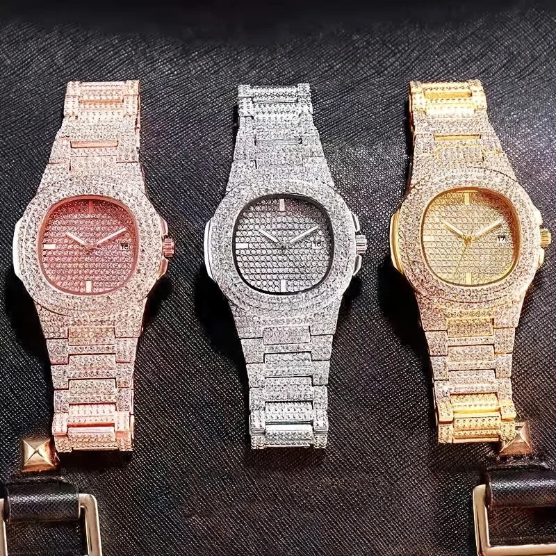 Hip Hop Iced Out Crystal Quartz Watch for Men | Bold Style Men's Fashion Watch Qme