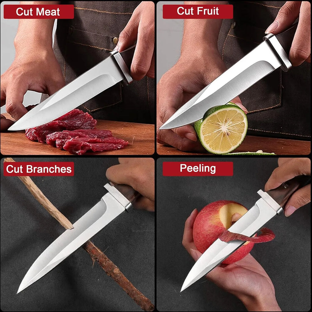 PLYS Fixed Blade Camping Knife with Leather Sheath | U9195 Fixed Blade Knife Qst
