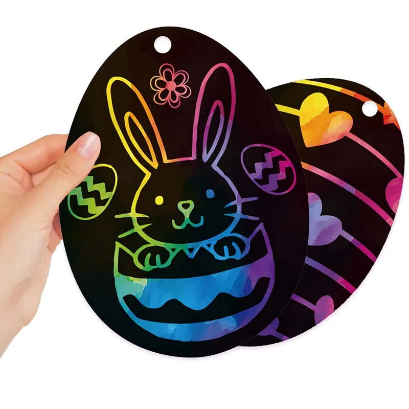 Kids Scratch Art Easter Egg Hanging Decorations – 24 Pcs Easter Party Decoration Qme