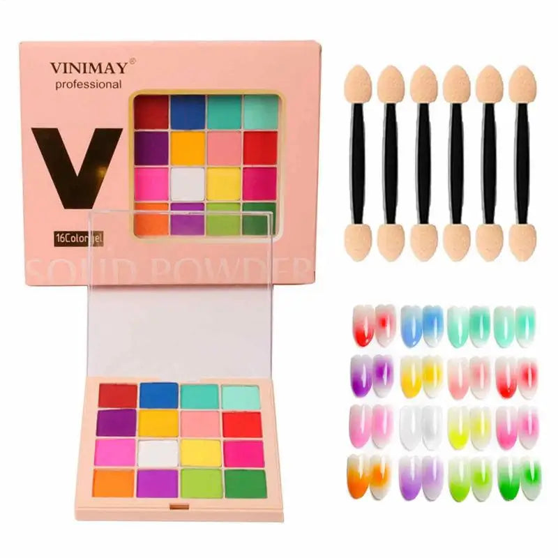 Gradient Nail Powder Palette – 16 Glitter Pigment Colors Nail Art Powder Set Qme
