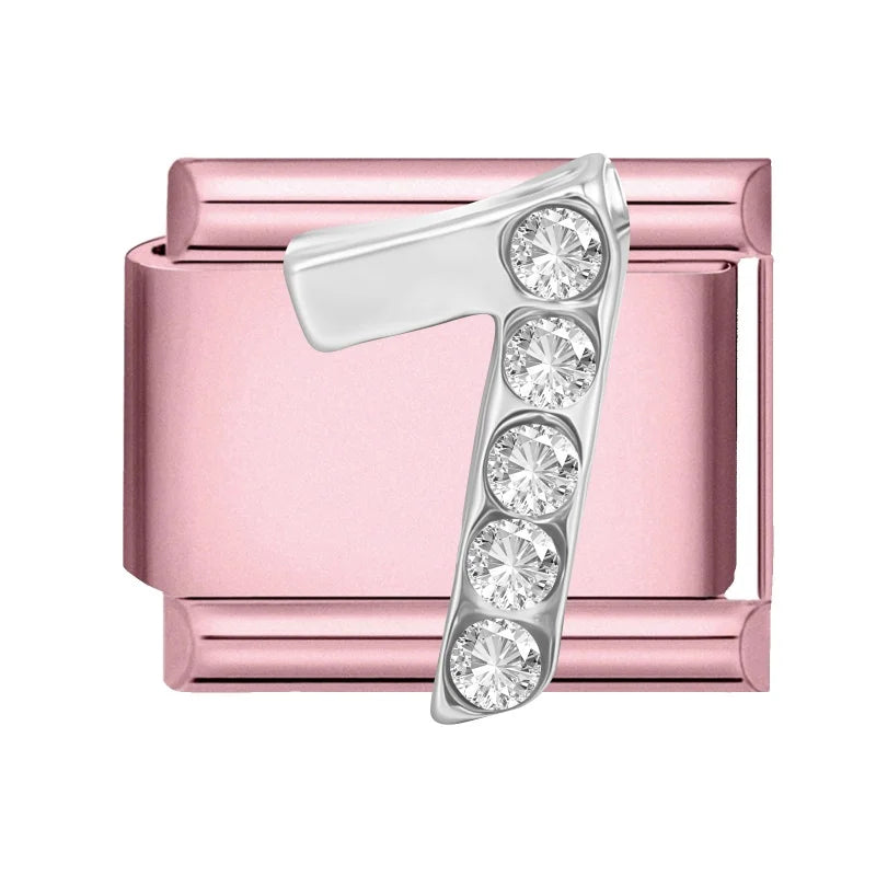 Zircon Number Italian Charm Links 0-9 | Stainless Steel DIY Italian Charm Links Qme Style 18