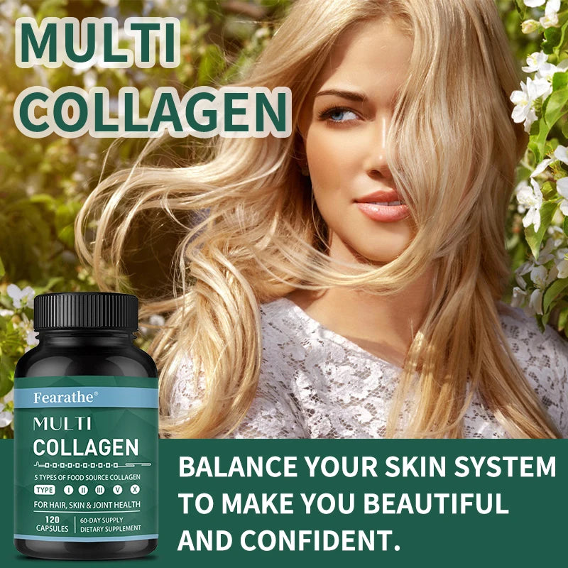 VITALXTRA Multi Collagen Capsules – 5 Types I II III V X Collagen Supplement Qst