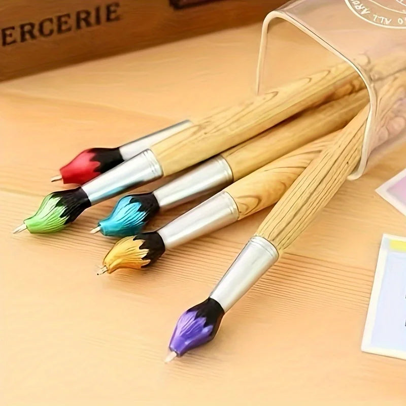 Creative Wood Oil Painting Brush Styling Pen – Smooth Writing Decorative Ballpoint Pen Qme