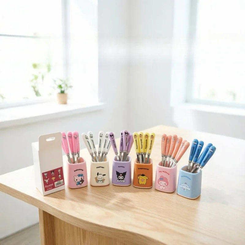 Kuromi Hello Kitty Stainless Steel Fruit Fork Set | Cute Cartoon Cartoon Fruit Fork Set Qme