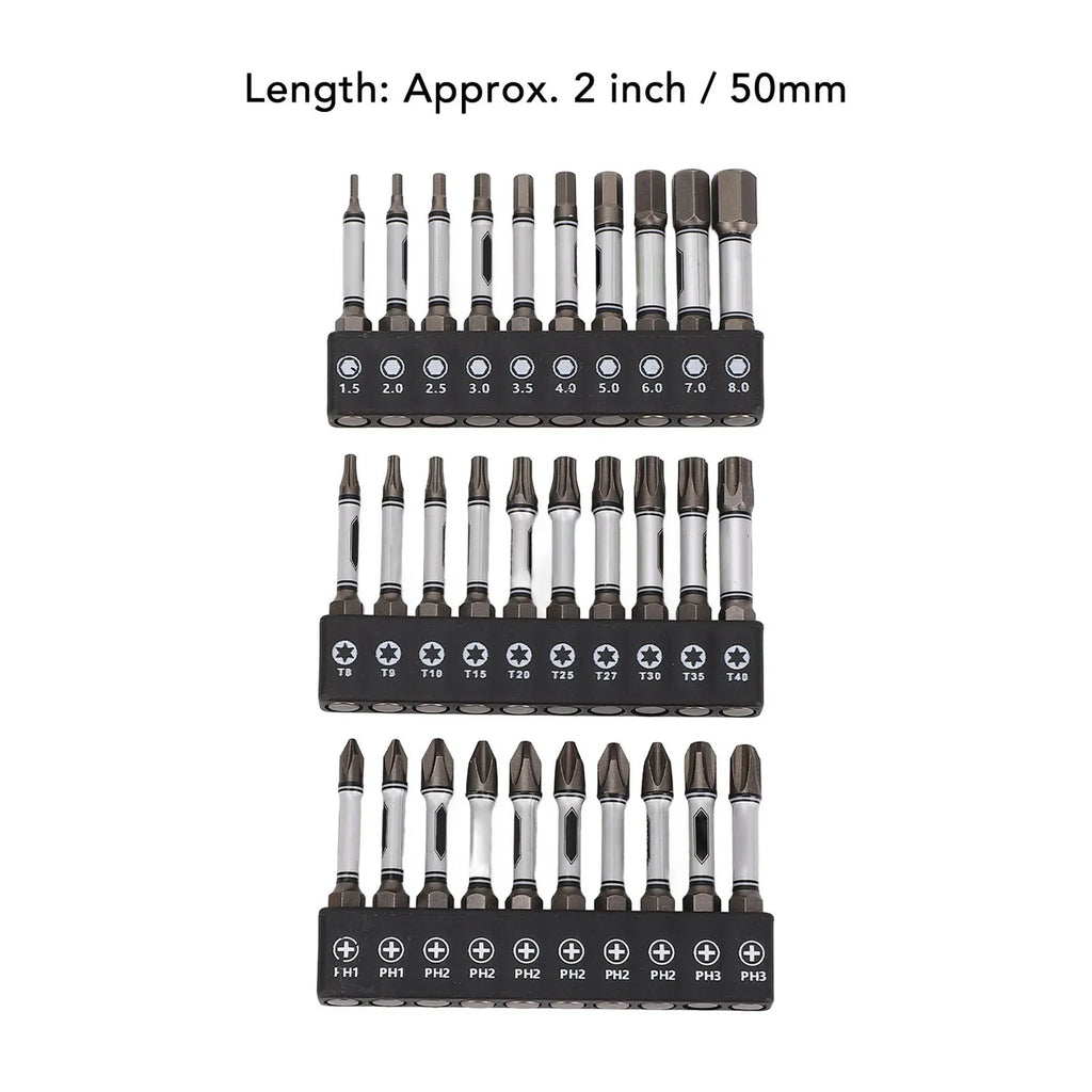 30-Pc Impact Screwdriver Bit Set | D2 Steel Magnetic Hex Shank Screwdriver Bit Set Qme