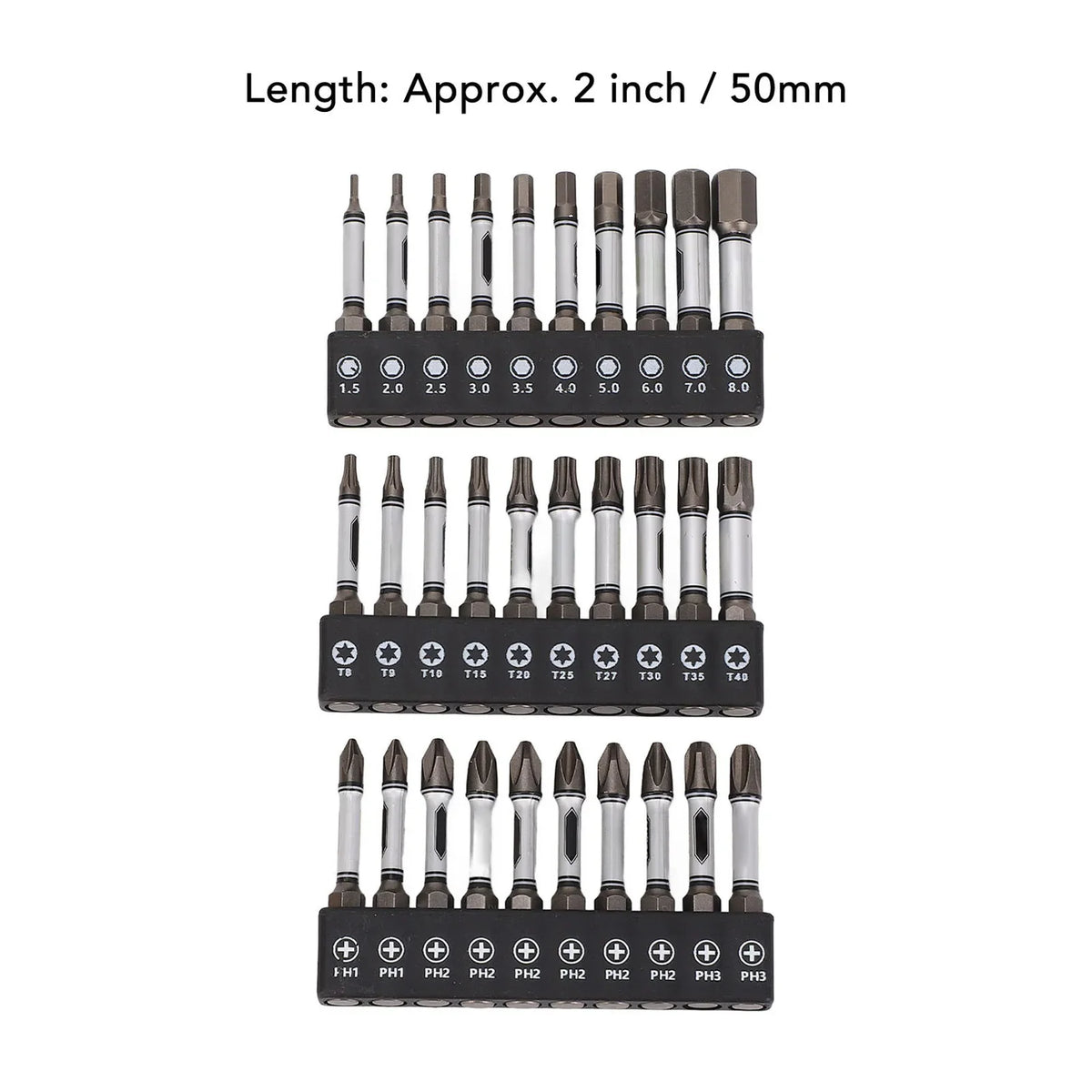 30-Pc Impact Screwdriver Bit Set | D2 Steel Magnetic Hex Shank Screwdriver Bit Set Qme