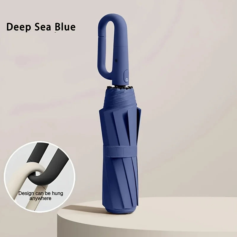 10-Bone Auto Folding Umbrella – Extra Large Sun & Rain Parasol Folding Parasol Umbrella Qst Blue 10K Iron