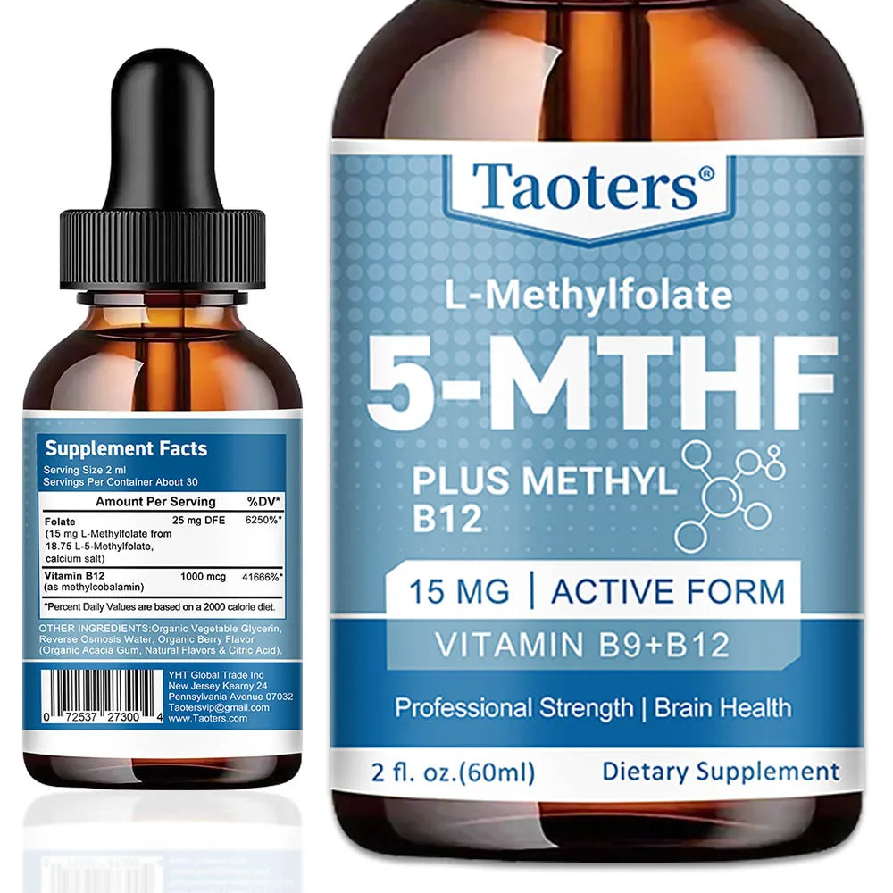 Organic Methyl Folate + Methyl B12 Liquid | 5-MTHF Berry Liquid Vitamin Supplement Qst
