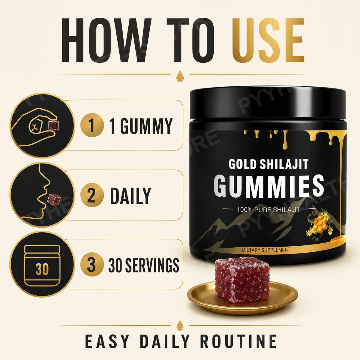 Shilajit Gummies with Manuka Honey | Energy & Focus, 100mg 30ct Wellness Gummy Supplement Qst
