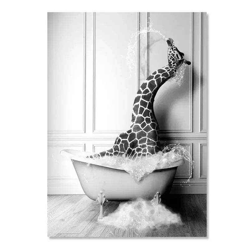Nordic Animal Canvas Wall Art – Black & White Bathroom Poster Canvas Wall Art Qst 4 50x70cm Unframed