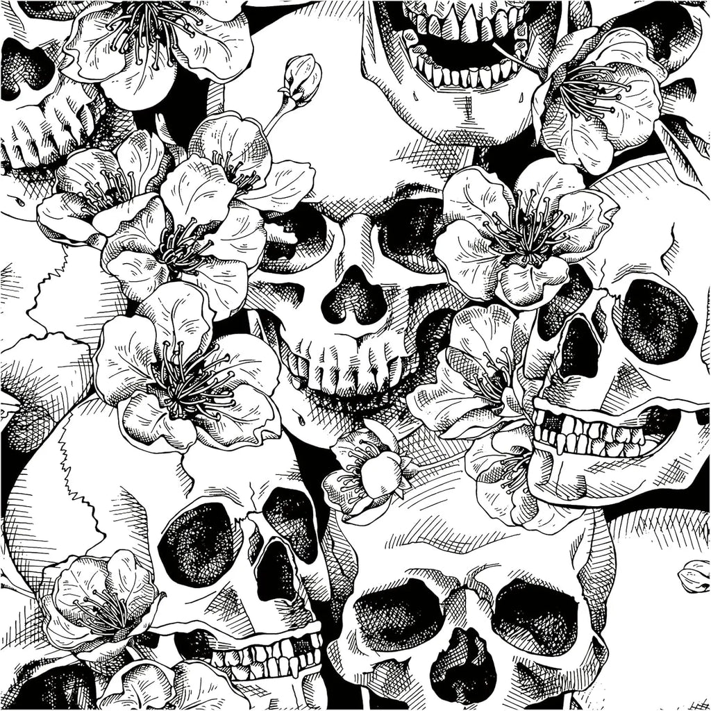 Sugar Skull Floral Peel & Stick Wallpaper – Black & White Peel & Stick Wallpaper Qme