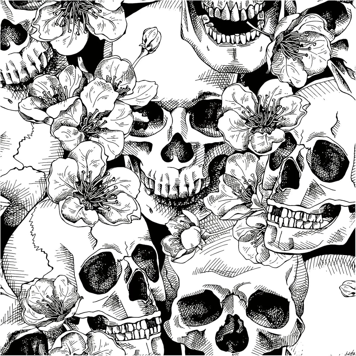 Sugar Skull Floral Peel & Stick Wallpaper – Black & White Peel & Stick Wallpaper Qme