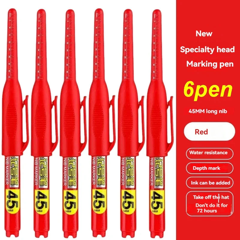 Waterproof Deep Hole Marker Pen – Long Nib Carpenter Pen Carpenter Marker Pen Qme 6pcs red pen