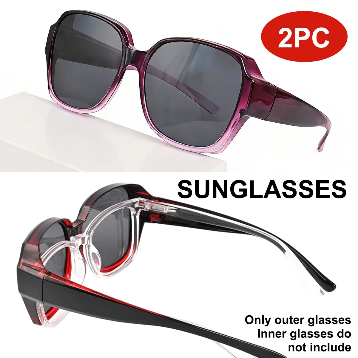 VOPHA Fit Over Glasses Sunglasses 2 Pack – UV400 Wrap-Around Fit-Over Sunglasses Qst 2PC