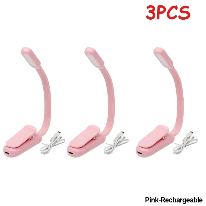 USB Rechargeable Clip-On LED Reading Light | 3 Color Modes Clip-On Book Light Qme Pink Charge 3PCS