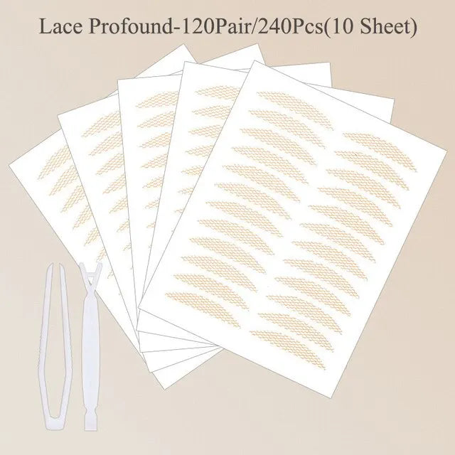 Qme Double Fold Eyelid Tape – Clear Beige Lace Stripe 240pc Eyelid Tape Sticker Qme 5profound 240PCs