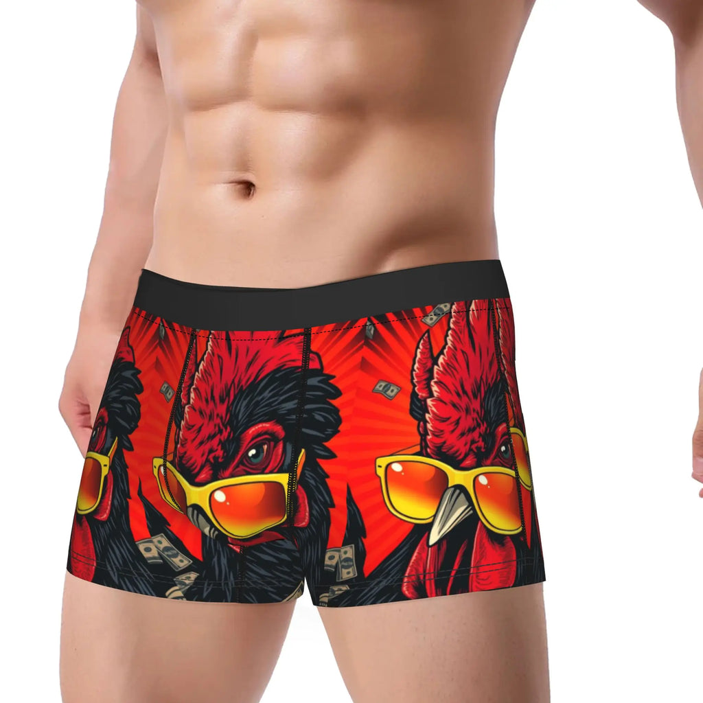 Men's Novelty Rooster Print Boxer Shorts | Soft Polyester Blend Men's Boxer Shorts Qst