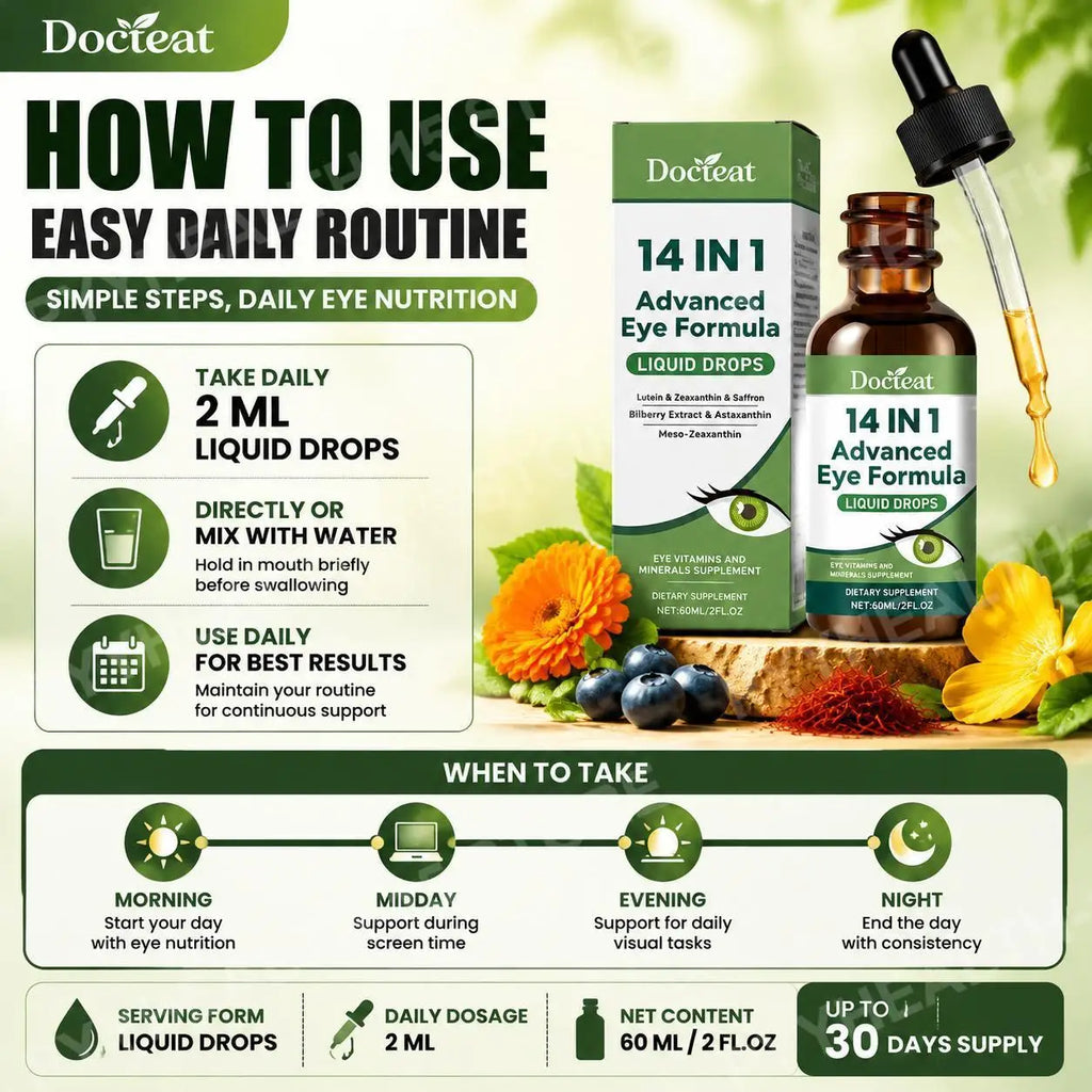 Docteat 14-in-1 Eye Wellness Drops – Lutein, Zeaxanthin & Omega-3 Eye Wellness Supplement Qst