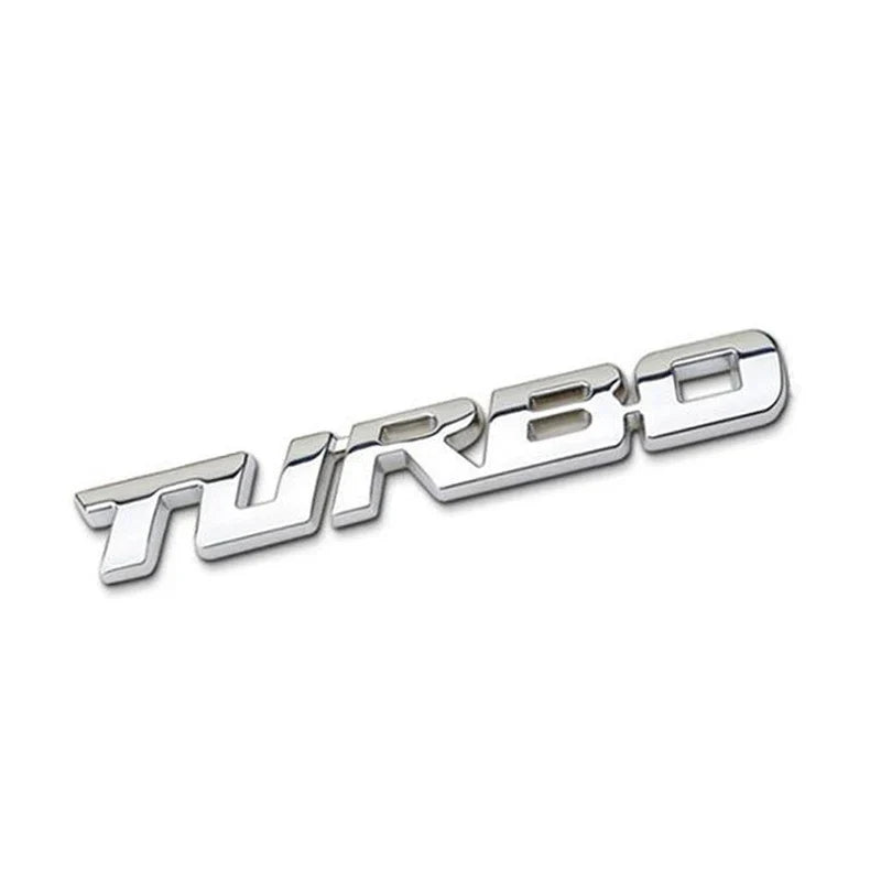 Turbo Metal Alloy 3D Car Badge Sticker | Emblem Decal Car Badge Emblem Qme 9.7X1.1cm Silver