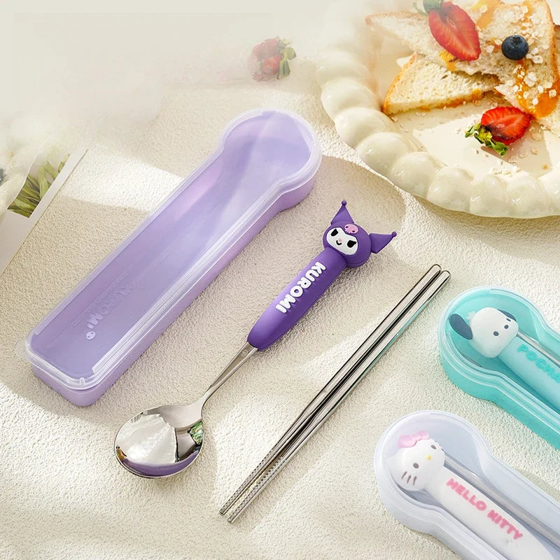 Hello Kitty Kuromi Spoon & Chopsticks Portable Cutlery Set Portable Cutlery Set Qme