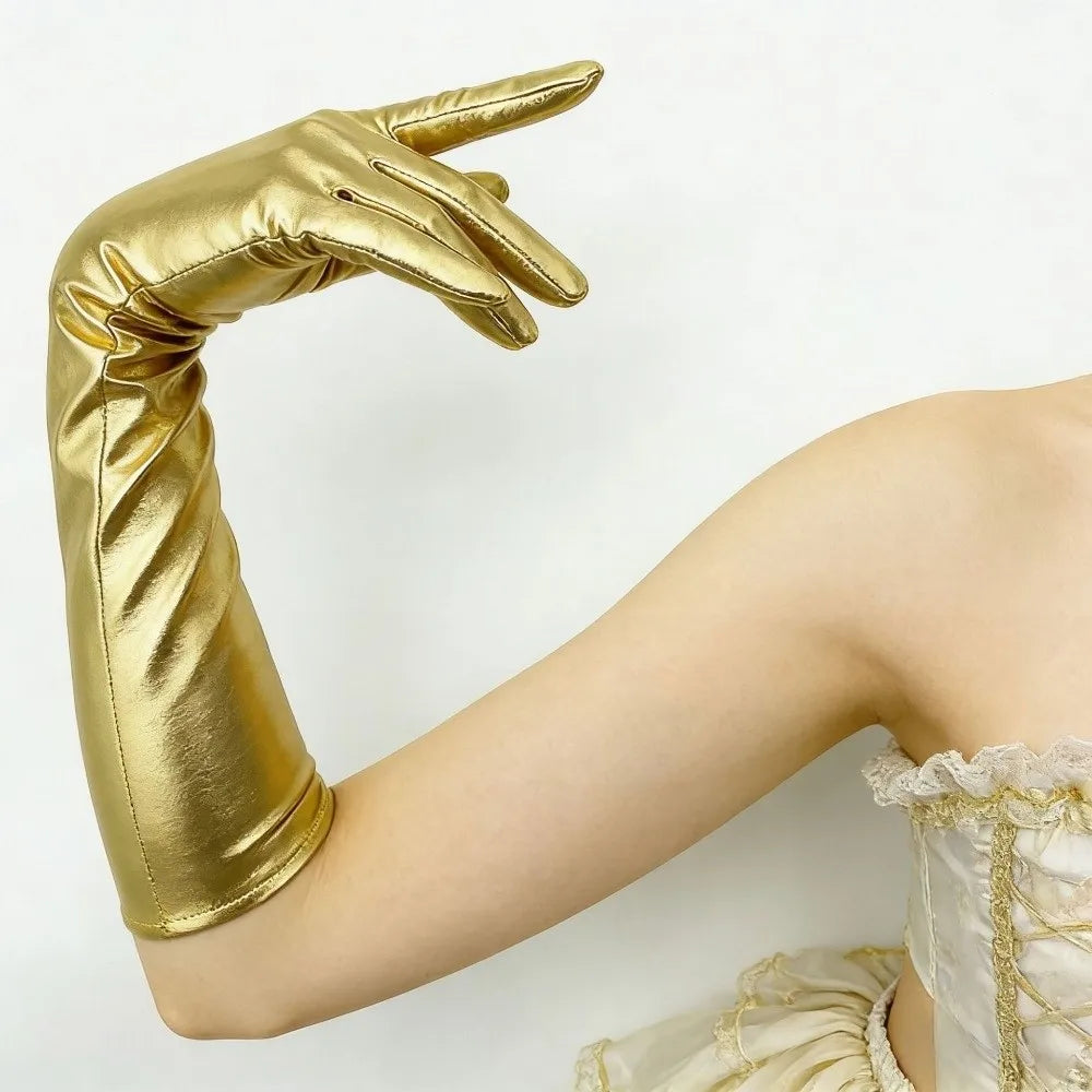 Women's Shiny Patent Leather Long Gloves – Sun Protection Long Fashion Gloves Qme