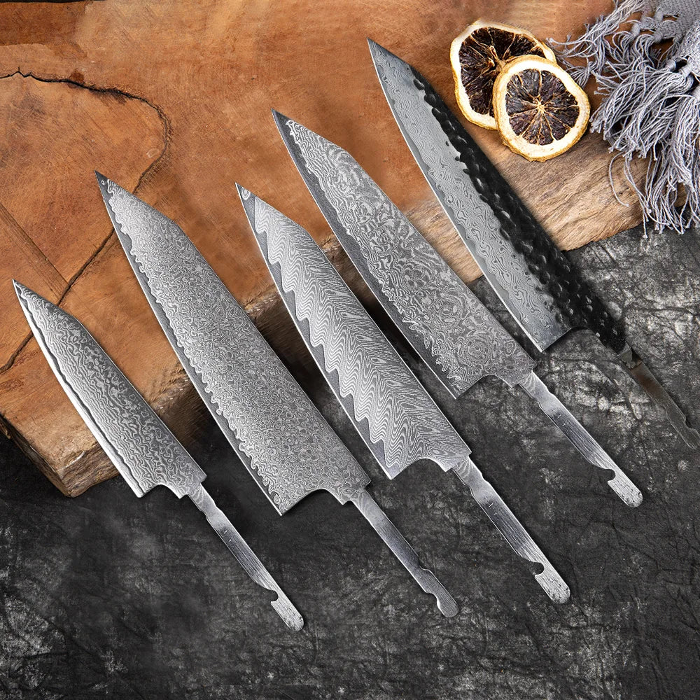TURWHO Damascus Steel Chef Knife Blank & Octagonal Handle DIY Kit Knife Making Kit Qst
