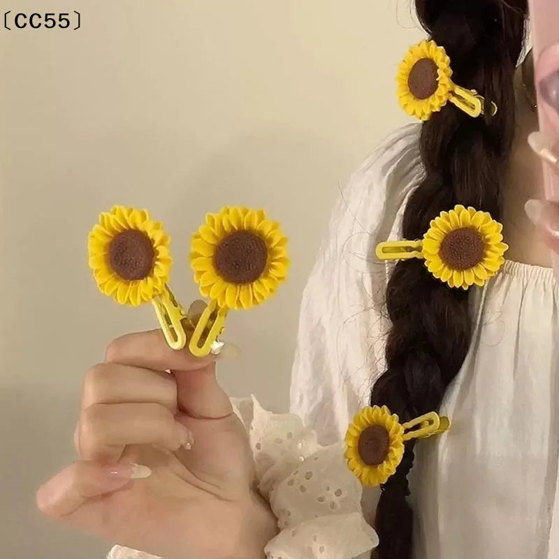 Sunflower Cartoon Hairpin Set – Sweet Fringe Clips for Girls 5pcs Hair Clips Set Qst
