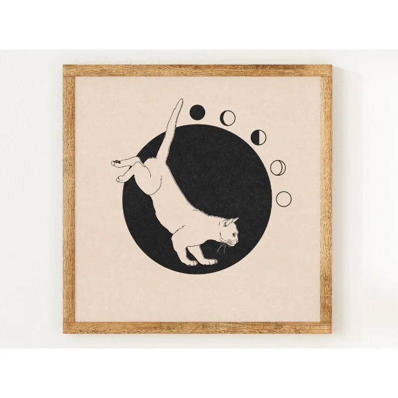 Yin Yang Cats Celestial Canvas Print – Boho Astrology Wall Art Canvas Wall Art Qst