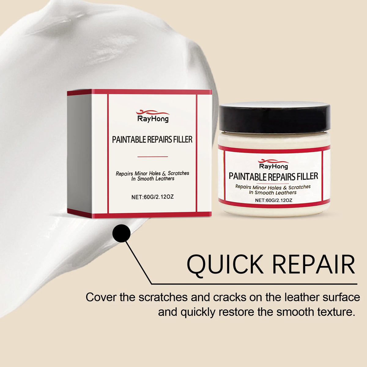 Rayhong 60ml Leather Filling Paste – Car Seat & Sofa Repair Leather Repair Paste Qst