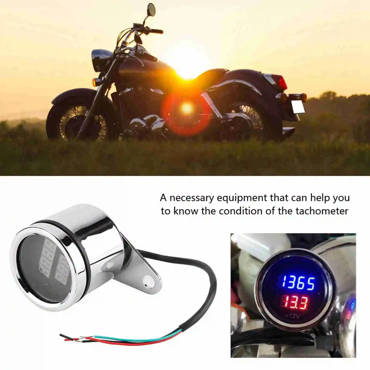 2-in-1 Motorcycle LED Digital Tachometer & Voltmeter Gauge Motorcycle Gauge Qst