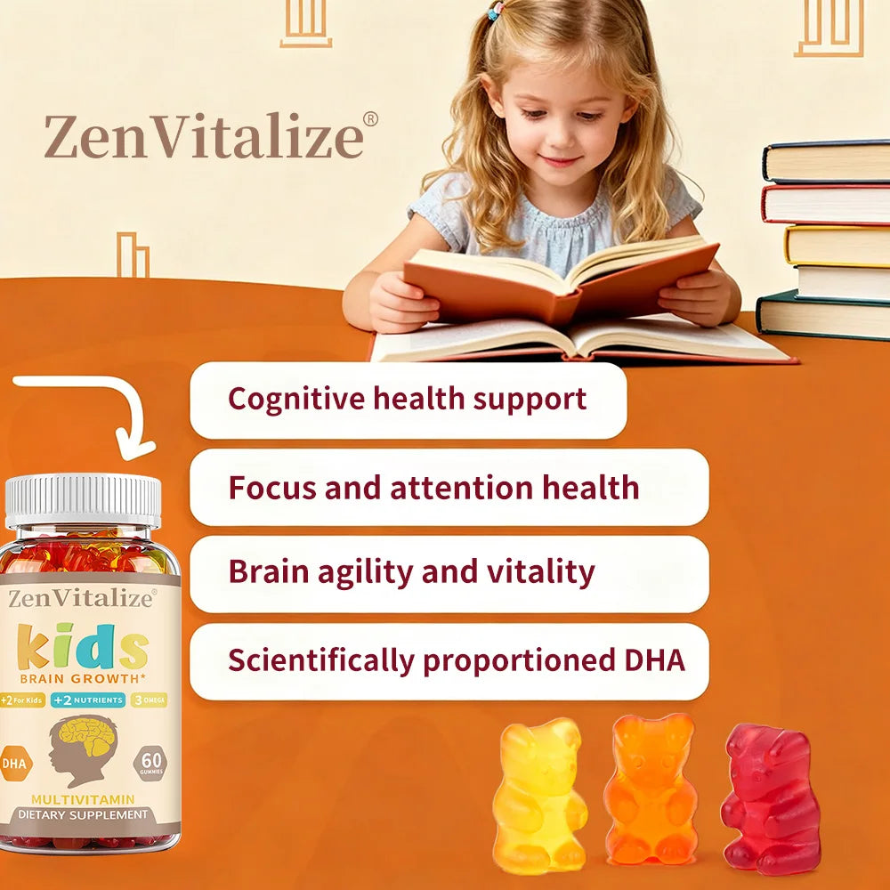 ZENVITALIZE Kids Omega 3 DHA Gummies – Brain & Immune Support Kids Vitamin Gummies Qst