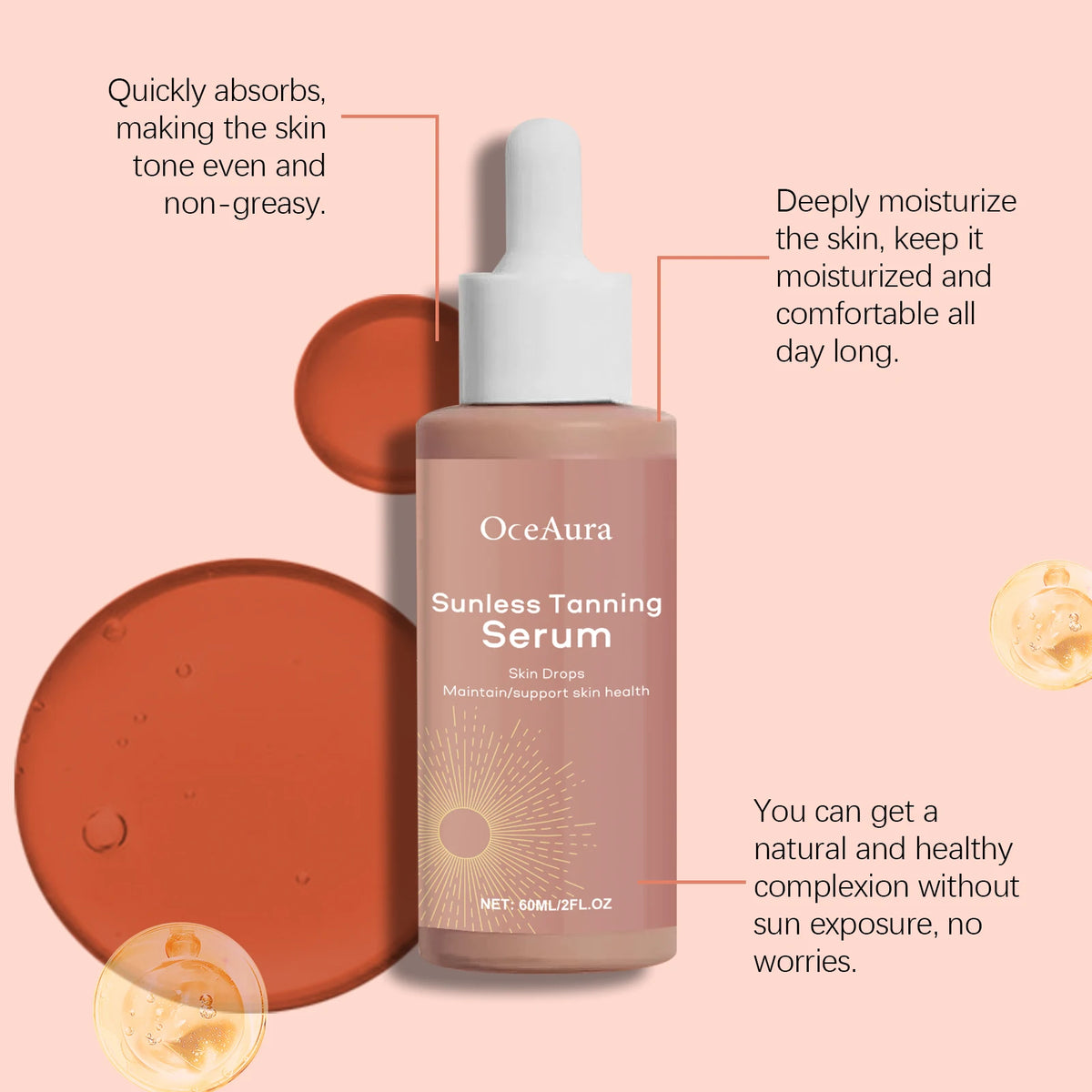 OceAura 60ml Sunless Tanning Serum – Bronzer & Moisturizer Self-Tanning Serum Qst