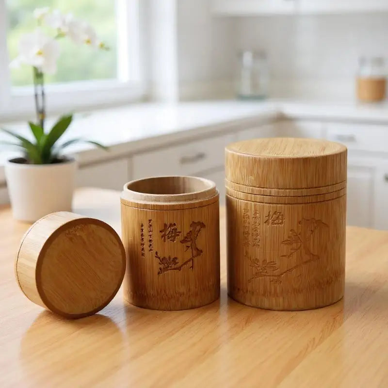 Carved Bamboo Tea & Spice Storage Box with Lid | Organizer Bamboo Storage Box Qme