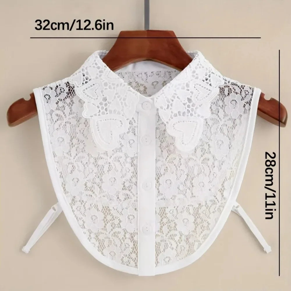 Women's Detachable Lace Collar – Heart Embroidery White Detachable Lace Collar Qme